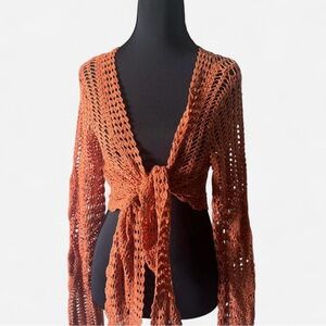 Karen Kane Crochet Tie-Front Sweater - Rust